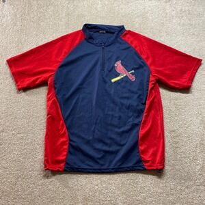 St Louis Cardinals Baseball Pullover Shirt Mens XL Red Navy‎ Blue Quarter Zip